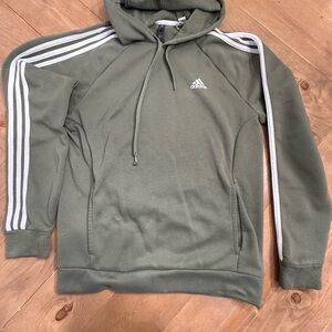 Adidas Men's Olive Hoodie with White Stripes